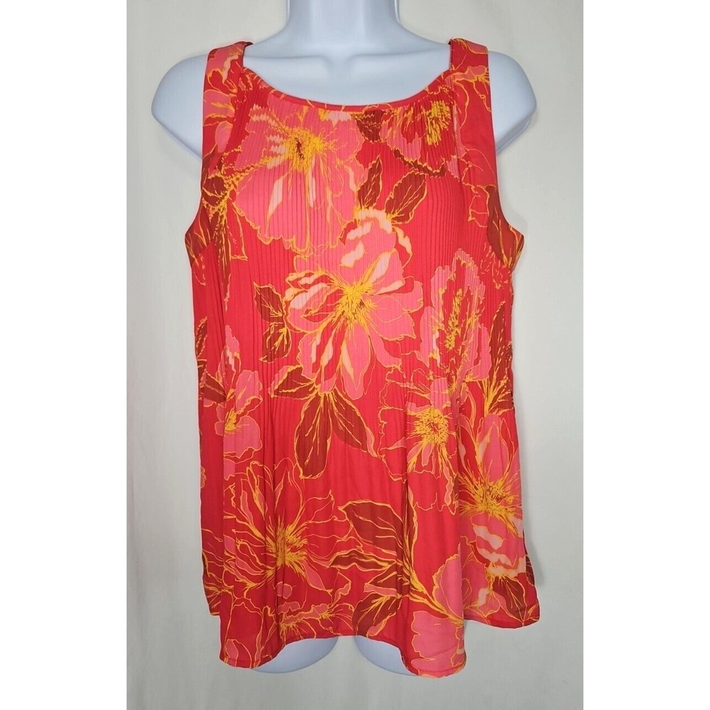 DR2 Women's Pink Floral Micro-Pleated Sleeveless Blouse Size‎ Small NWT